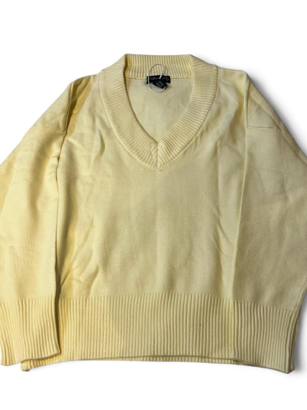 Knit Pastel Yellow Knit V Neck Long Sleeve Jumper Oversized Top